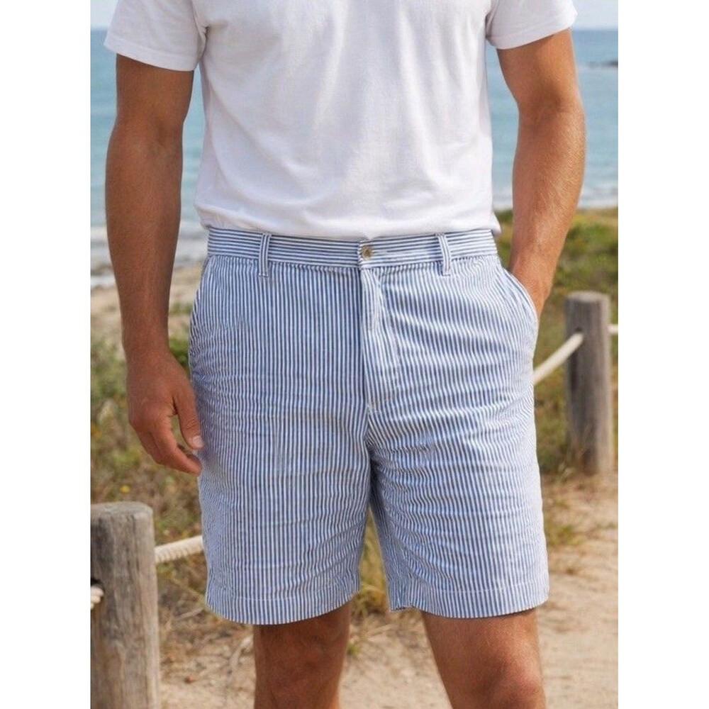 Polo Ralph Lauren Shorts 35 Stretch Classic Blue White Striped Flesh Pony Preppy